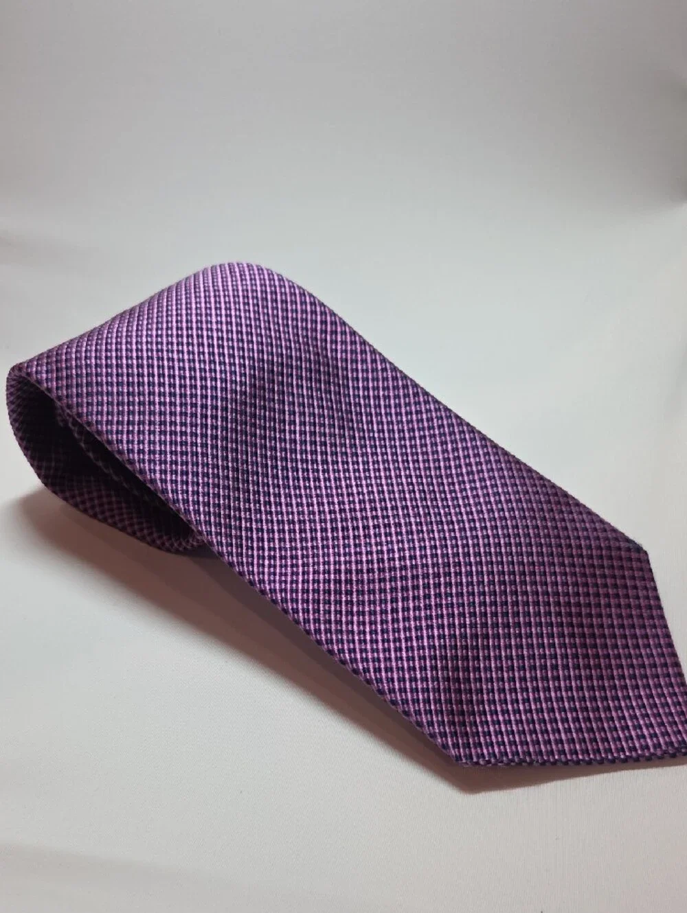 Faconnable Men's Jacquard Purple Micro-Check 100% Silk Tie XL 3.55x63
